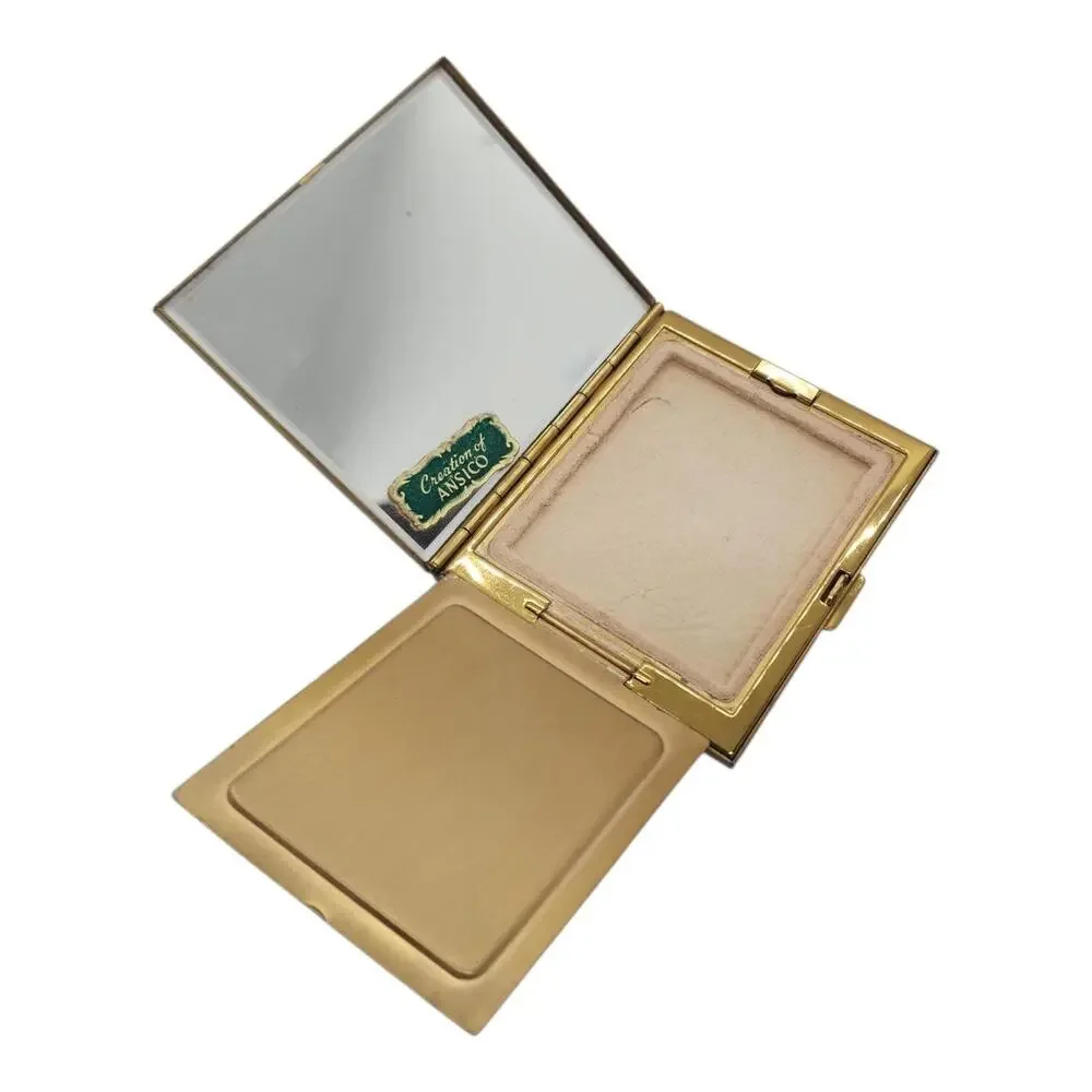 Vintage Ansico Abalone Mother of Pearl Checkerboard Powder Compact Mirror Case